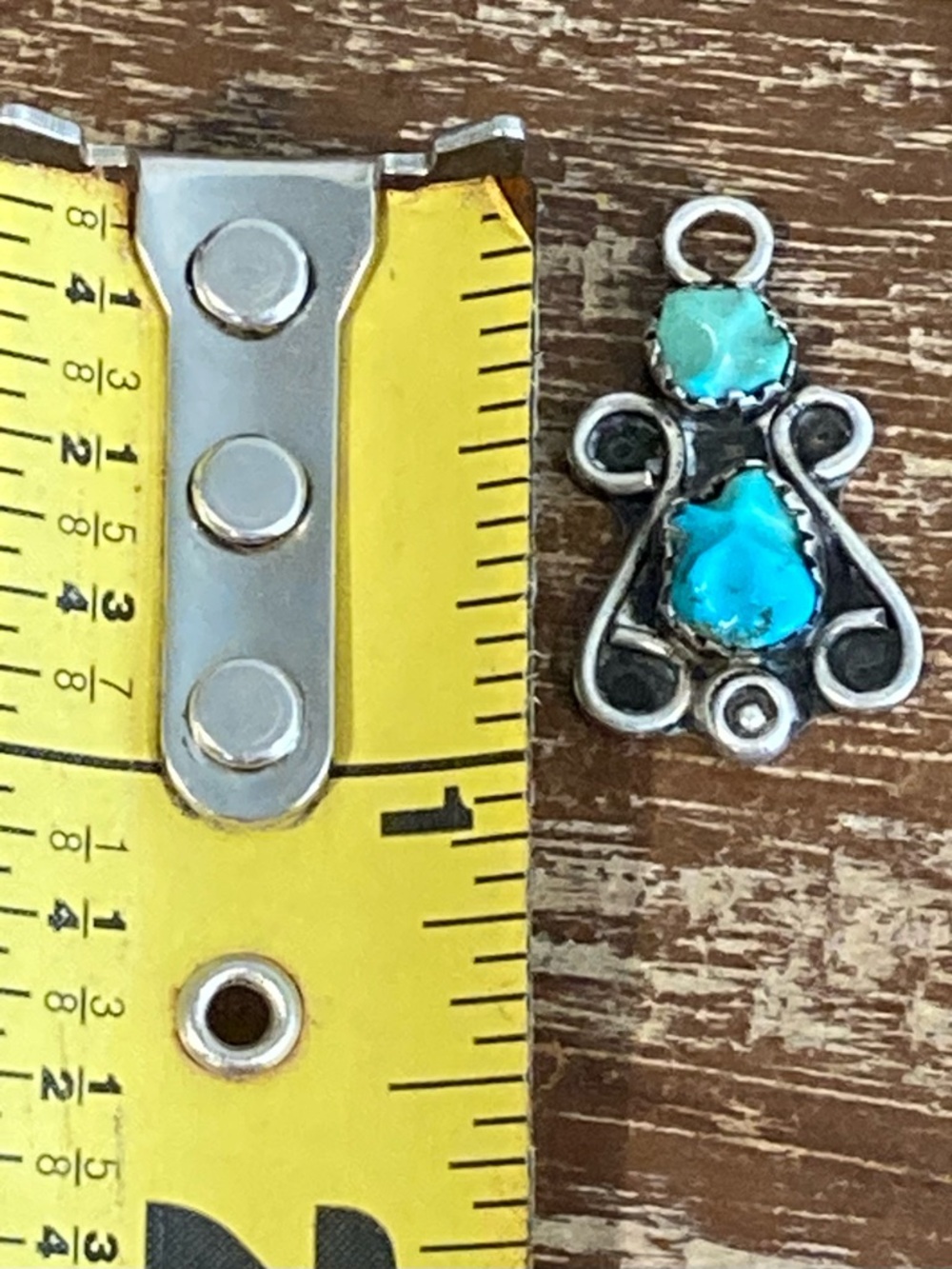 Small Southwestern Style Pendant Silver Tone with Two Blue Stones Sawtooth Bezel - Picture 11 of 11